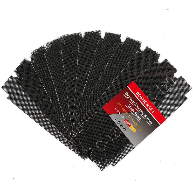 BOSHCRAFT 120 Grit Sanding Screen Mesh Sheet, 10 Pcs Drywall Sandpaper Assortment Wet or Dry Sandpaper for Wood Metal Automative Hand Sander Pole Sander 4-3/16" x 11" - Image 1